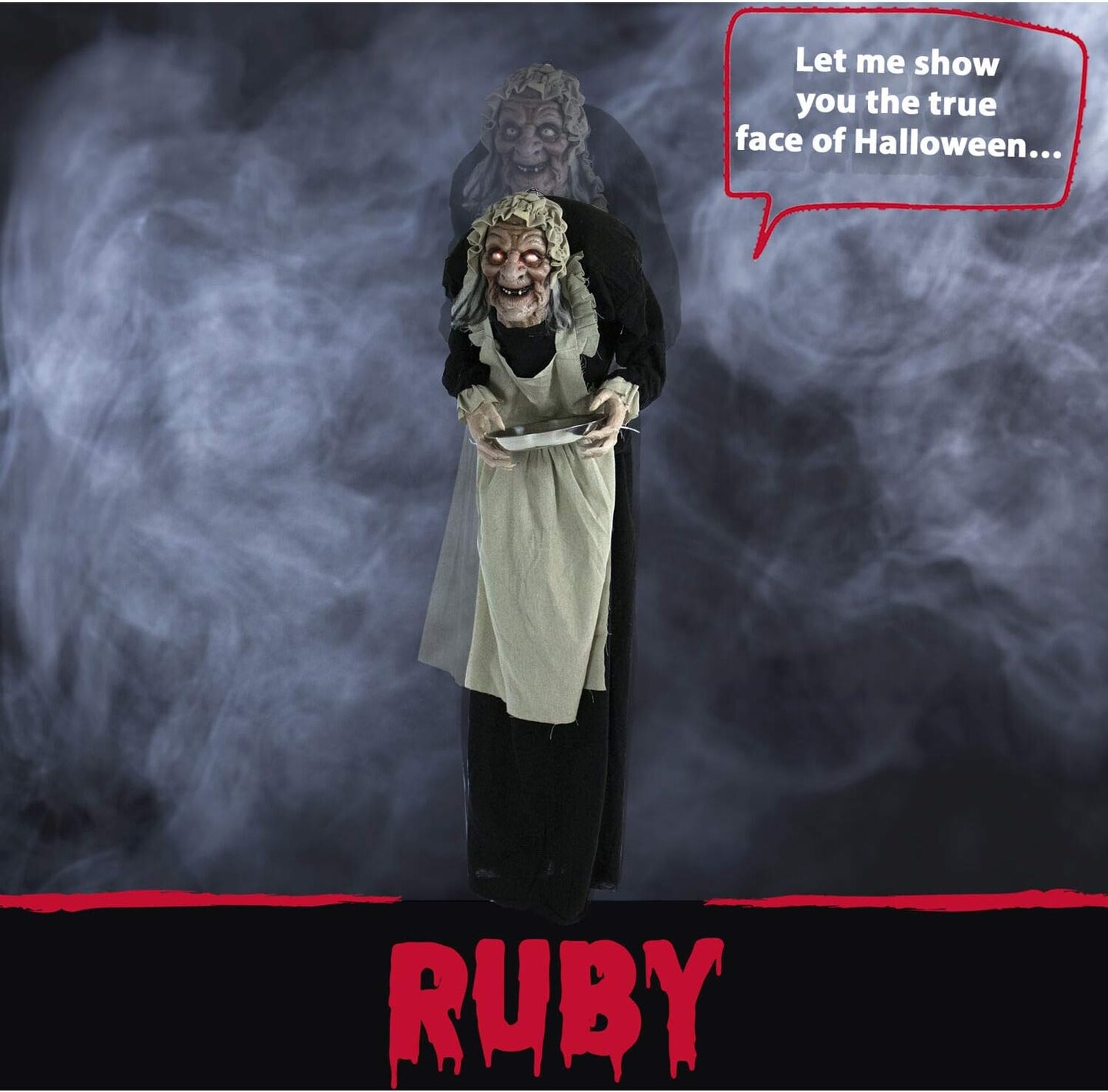 Life-Size Halloween Animatronic, Scary Talking Zombie Maid with Touch Activated Lights and Sounds, Battery Operated Indoor or Covered Outdoor Halloween Decorations for Home
