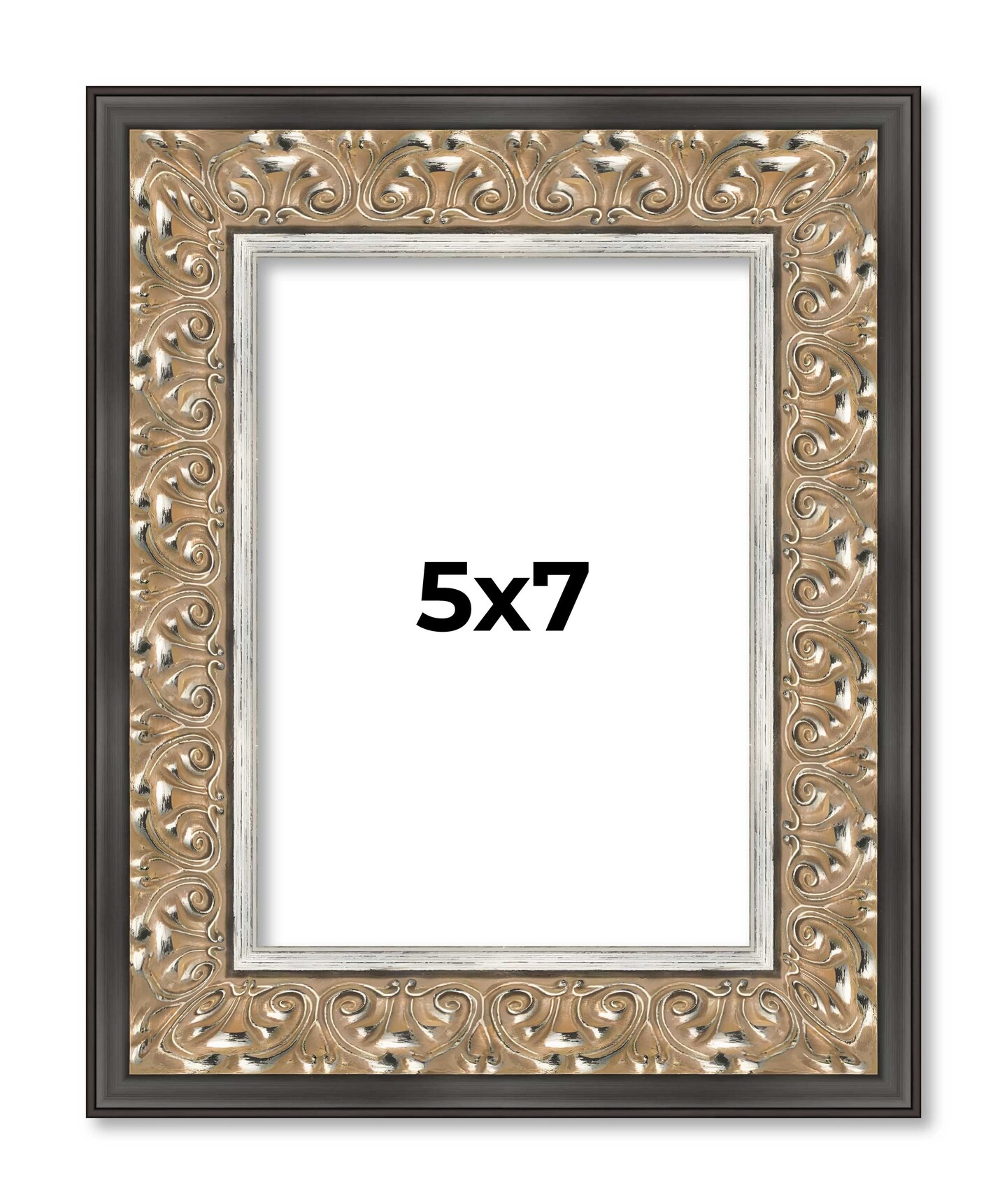 5x7 Ornate Silver Picture Frame - UV Acrylic, Foam Board Backing, Hanging Hardware