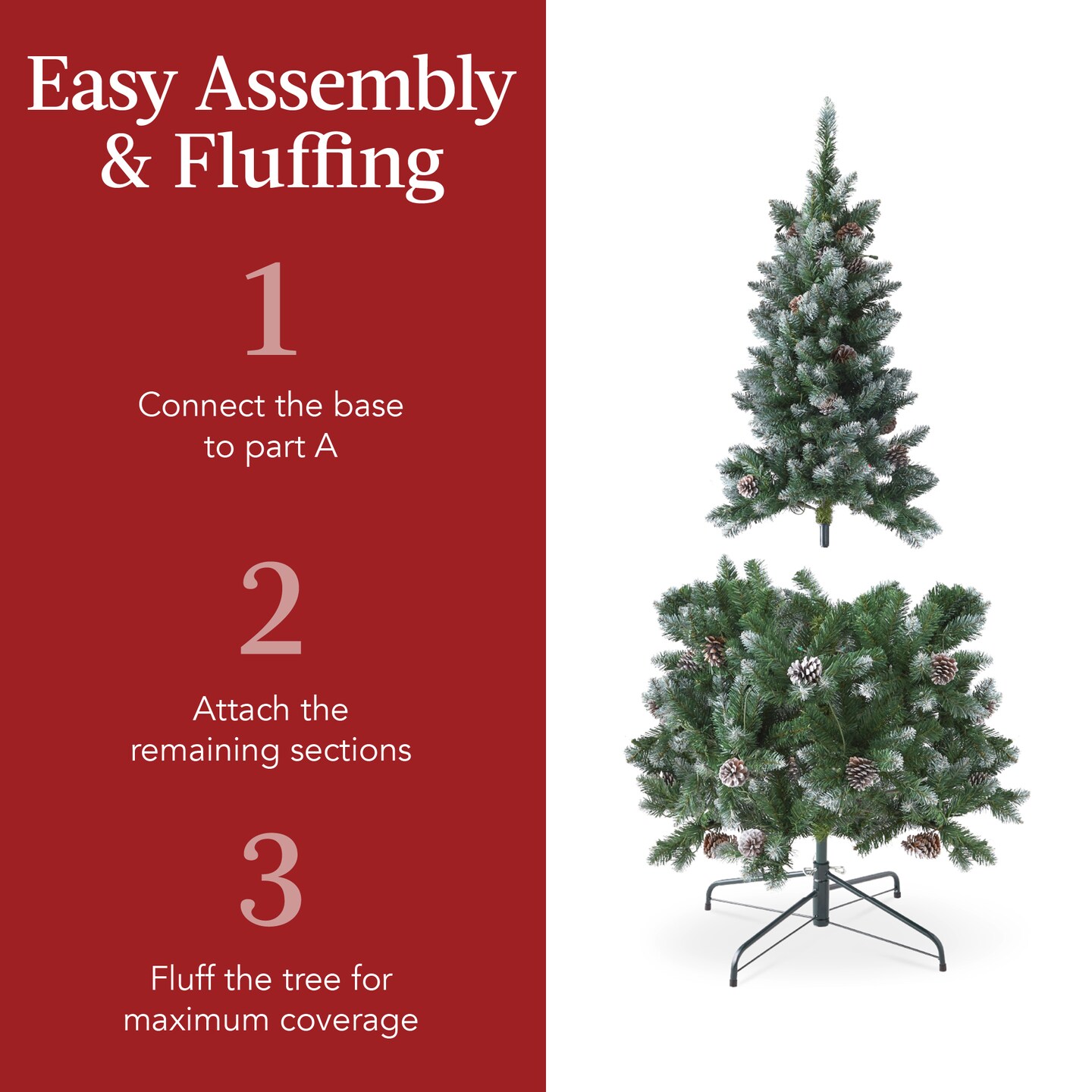 Best Choice Products Pre-Lit Partially Flocked Pencil Christmas Tree w/ Pine Cones, Foldable Stand