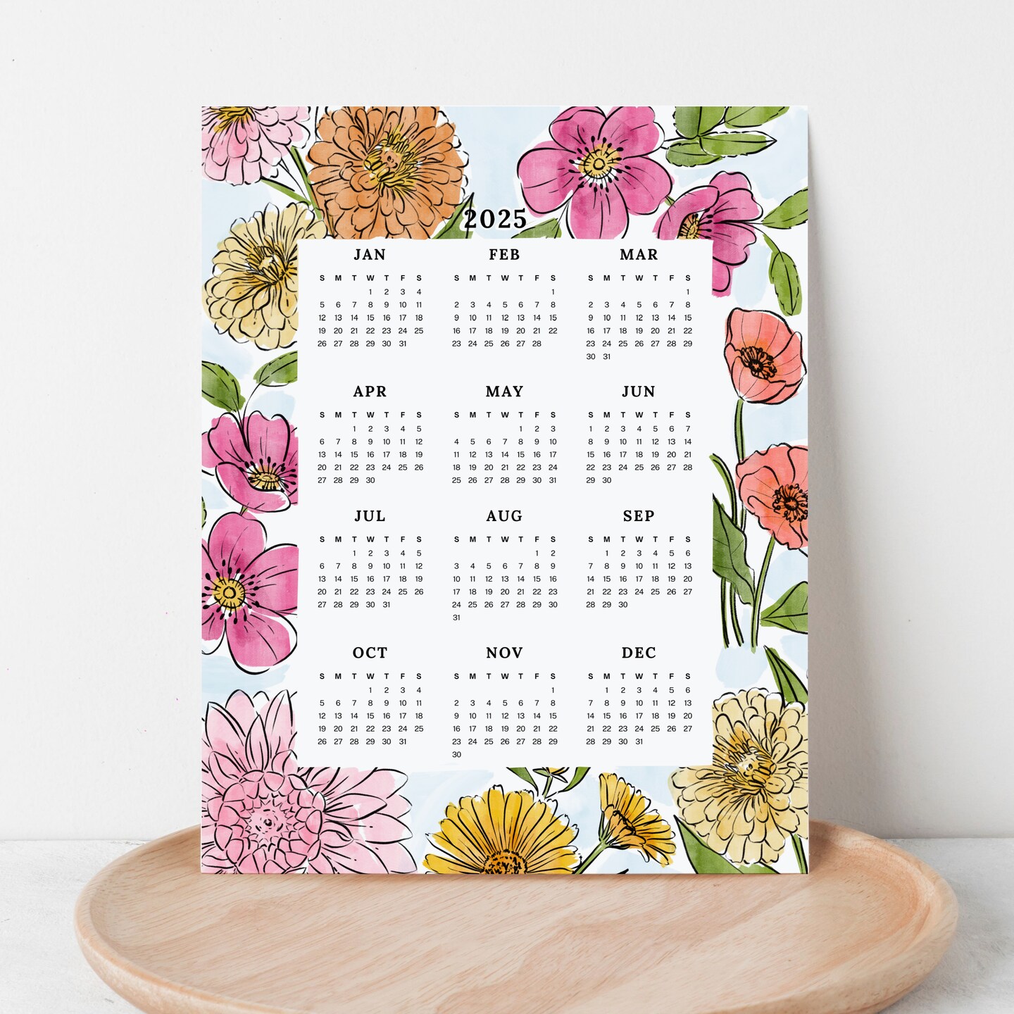 2025-calendar-print-watercolor-floral-at-a-glance-unframed-art-office-wall-decor-family-or-coworker-gift-makerplace-by-michaels