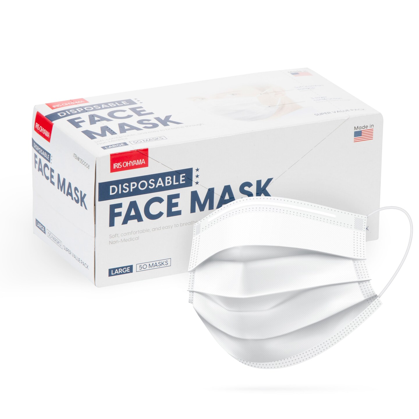 IRIS USA 50-Piece Earloop Face Mask, Made in USA