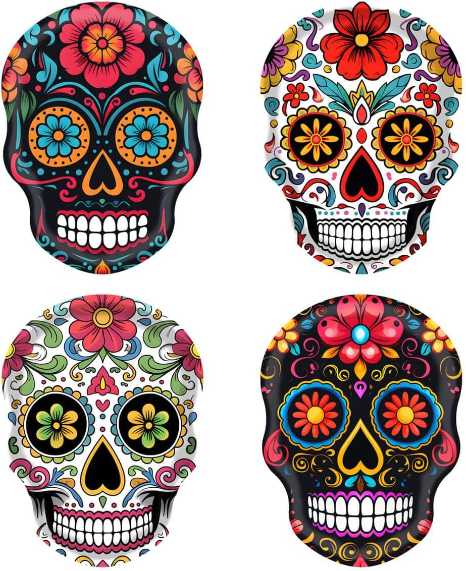 Day of the Dead Party Supplies Sugar Skull Holiday Paper Plates Disposable Dia De Los Muertos Plates Mexican Fiesta Dessert Plates Party Serving Trays Tableware(48 Pcs)