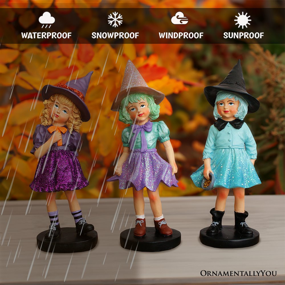 Mystical Victorian Witch Sisters Set of Three Figurines, Enchanted 6&#x22; Statues for a Bewitching Halloween Tabletop Display