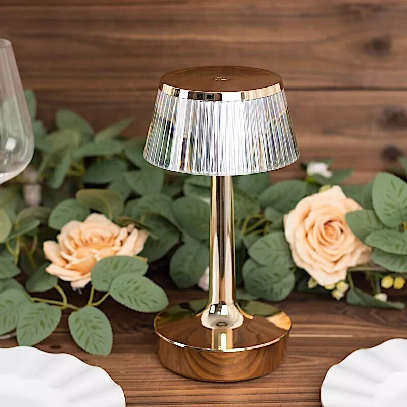 9" Clear Gold Crystal Pleated Design Desk Lamp Decorative LED Light Party Events