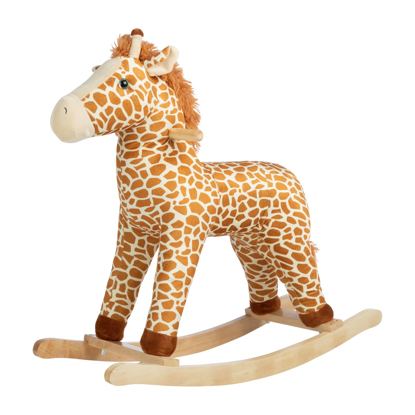 Plush Giraffe Rocking Horse Toddler Ride-On Toys Natural Wood Ages 3 And Up