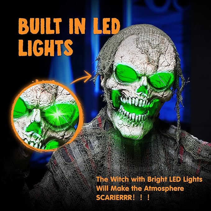 Animated Zombie Groundbreaker Graveyard Decor Outside, 25’’ Groundbreaker Skeleton Prop with Moving Arms & Green Light, Lawn Yard Haunted House Decor