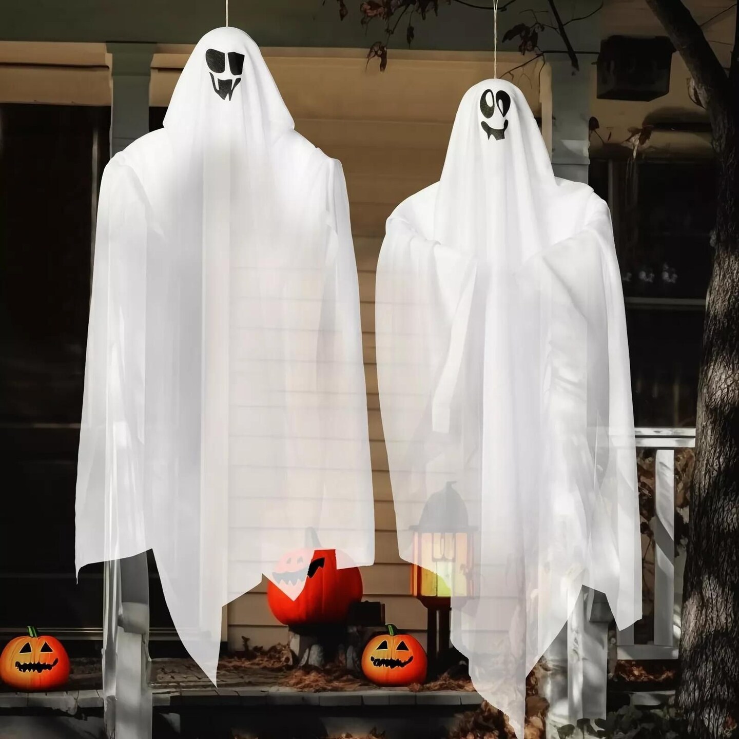 Kitcheniva 35.4&#x22; Light Up White Hanging Ghost With Blue LED Lights 2 Pcs