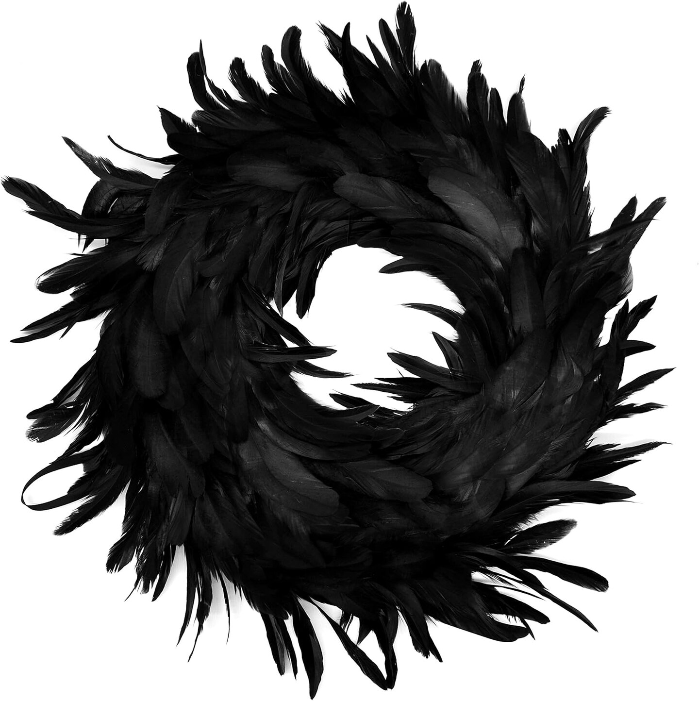 Natural Feathers Wreath 13.5&#x22; in Black for Halloween Decorations, Spooky Scene Party Favors, Halloween Photo Props, Trick of Treat, Front Door