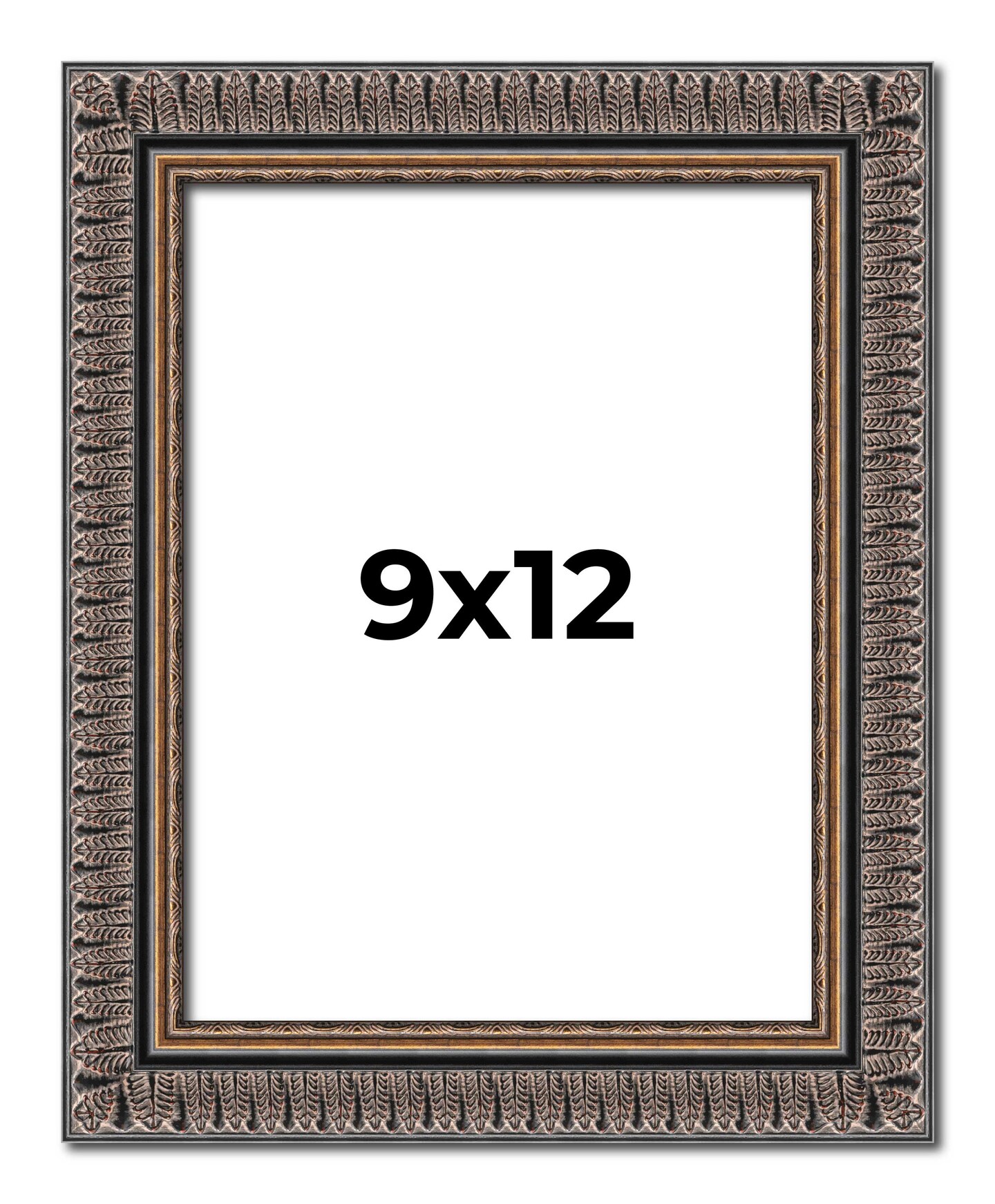 9x12 Ornate Picture Frame with UV-Resistant Acrylic & Acid Free Backing, Available in 5 Finishes - Black, Brown, Gold, Silver, White