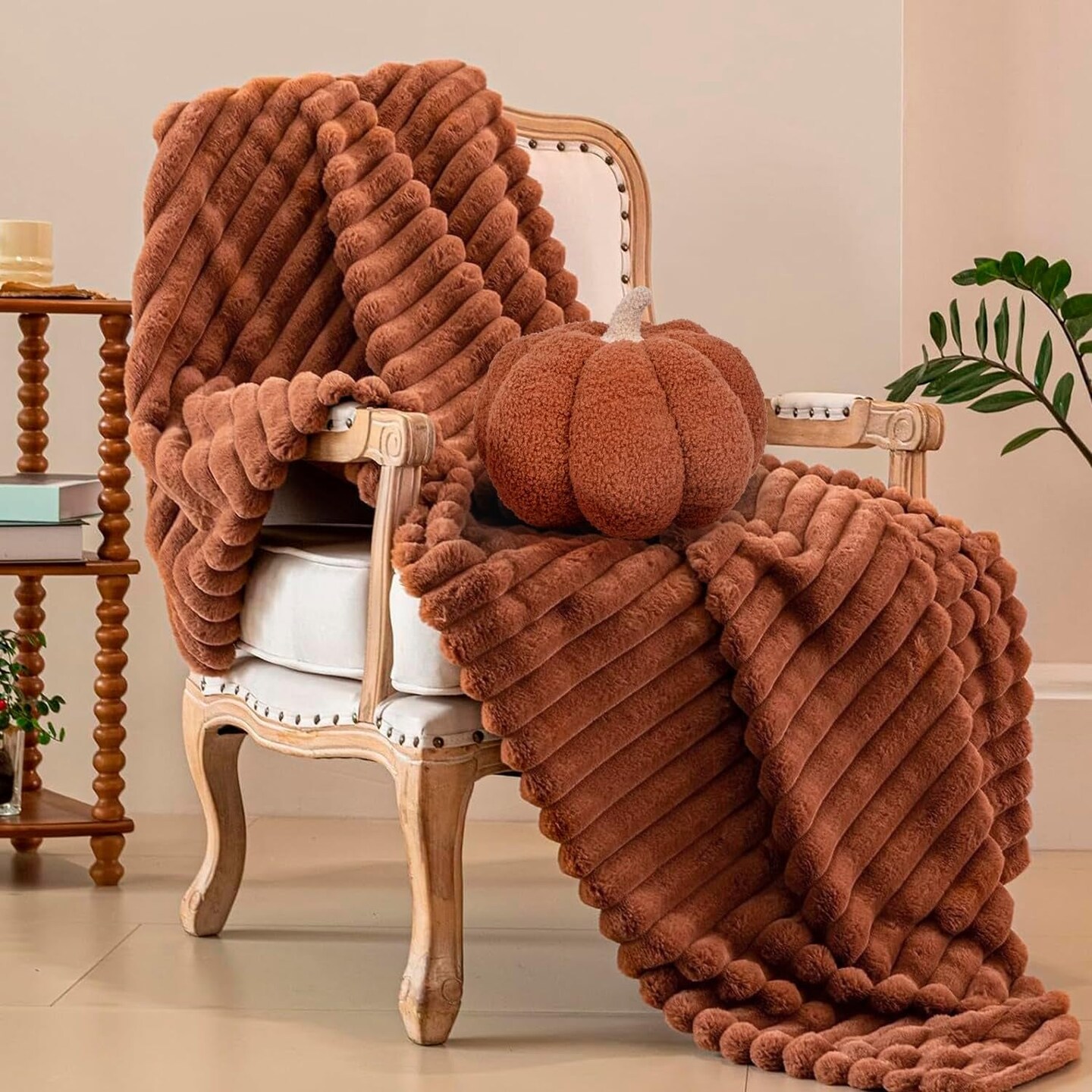 Halloween Pumpkin Pillow with Throw Blanket - 11"3D Shaped Throw Pillow Decorative Stuffed Plush, Soft Fluffy Fleece Cushion & Blanket Set for Halloween Fall Thanksgiving Sofa Couch Bedroom Home Decor