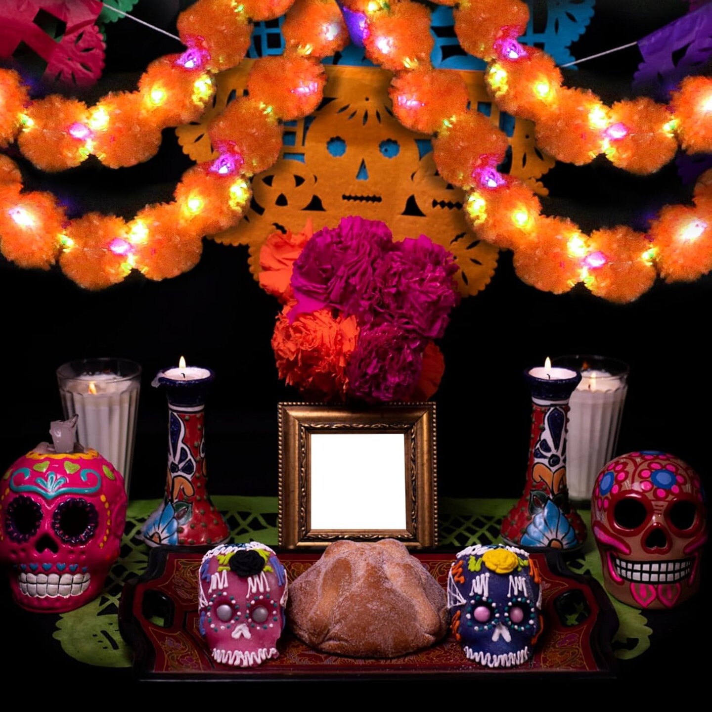 5 Pcs Marigold Flower Garland with Light for Indian Decor