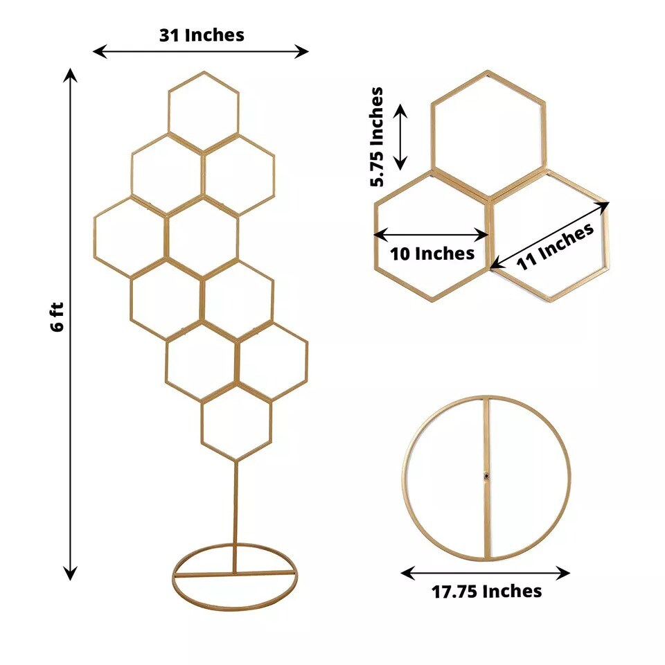 6 ft Gold Honeycomb Metal Floral Display Frame Wedding Arch Backdrop Stand Party