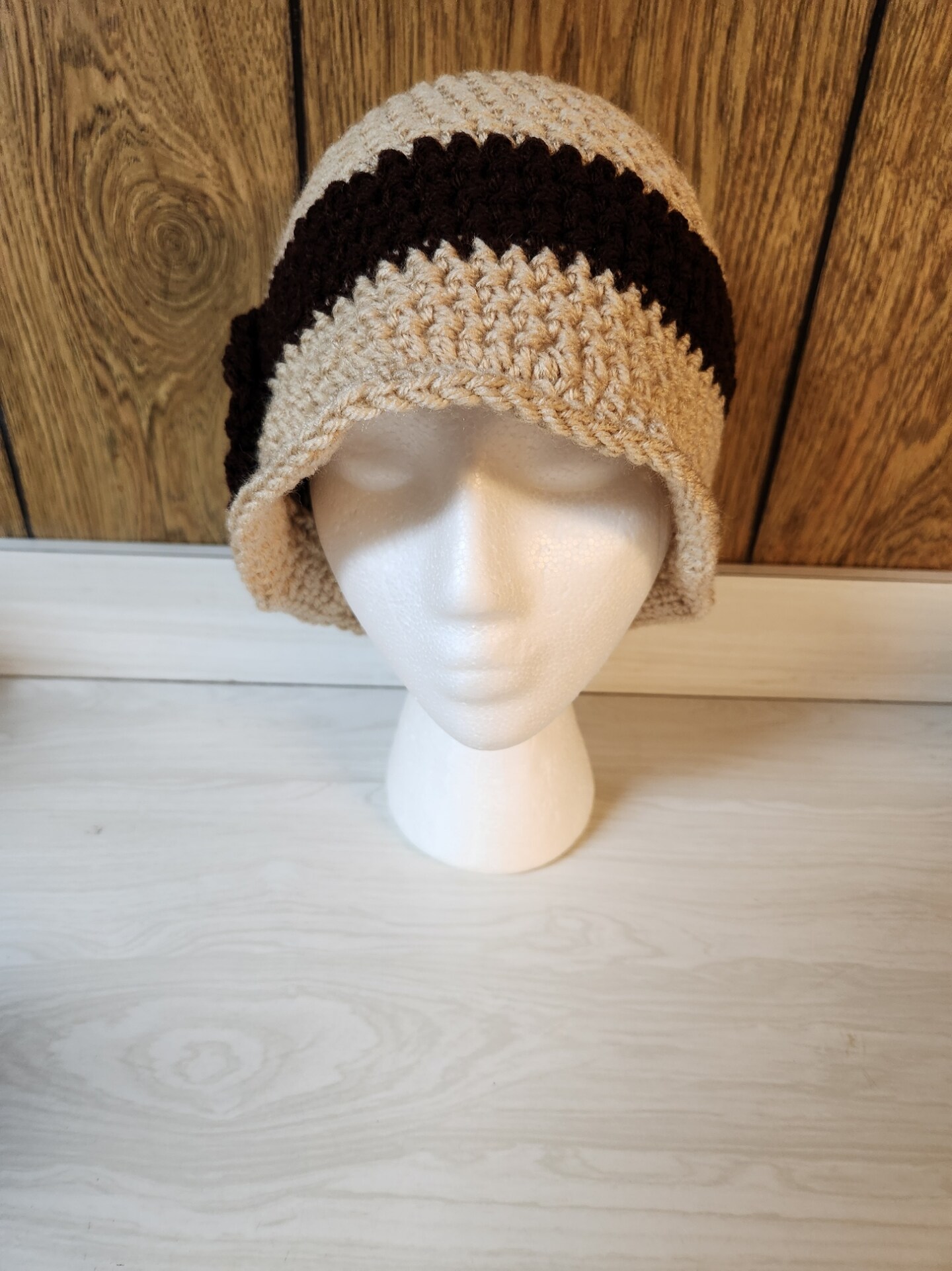 Elegant Cream and Brown Crochet Hat Chocolate Brown & Cream Crochet Beanie, Women main image 2