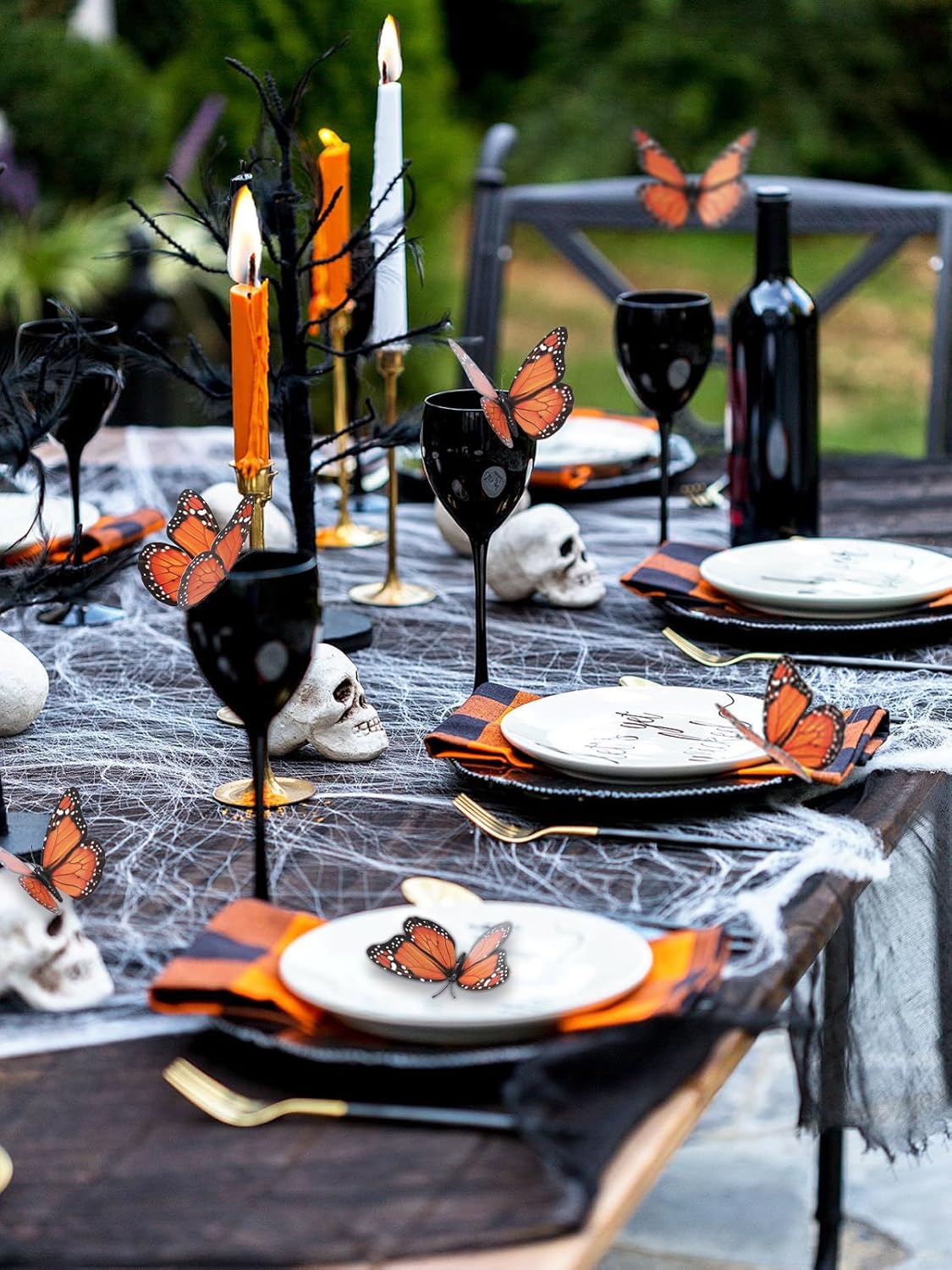 Day of The Dead Monarch Butterfly Decorations, 48 Pcs Halloween Orange Artificial 3D Premium Fake Butterflies Craft, Wall Refrigerator Decor for Dia De Los Muertos Ofrenda Altar