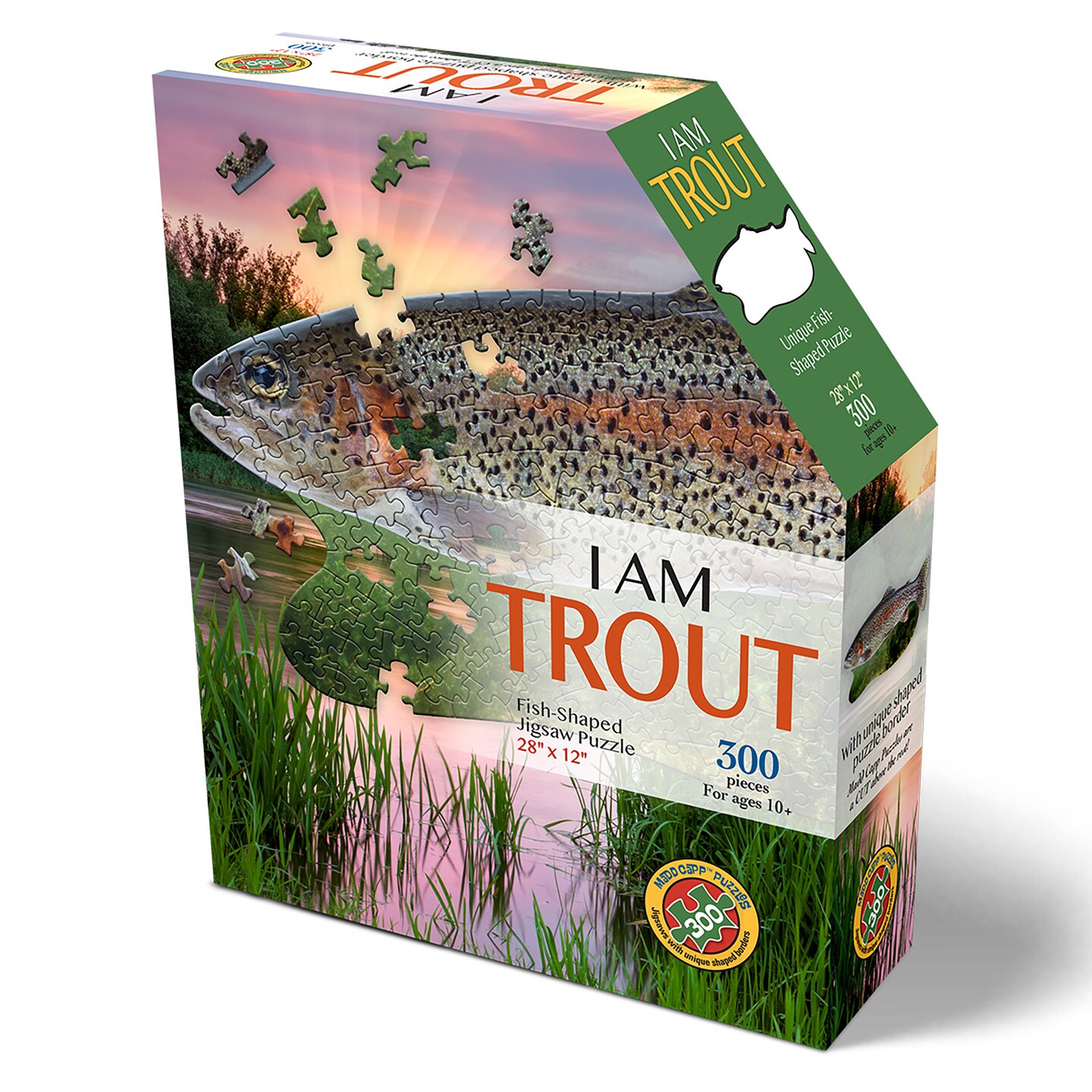 Madd Capp: I AM TROUT - 300 Piece Jigsaw Puzzle- Fish-Shaped Puzzle, 28x12&#x22; Finished Size, Includes Fun Facts Booklet