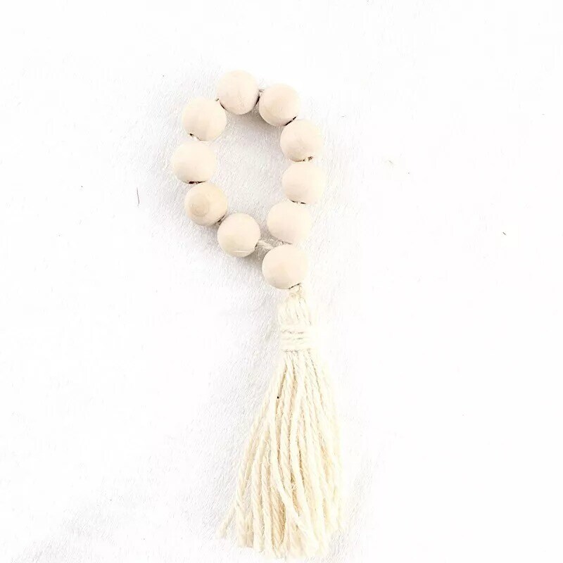 4 Cream Round Wood Bead Napkin Rings Tassels Wedding Party Events Decorations