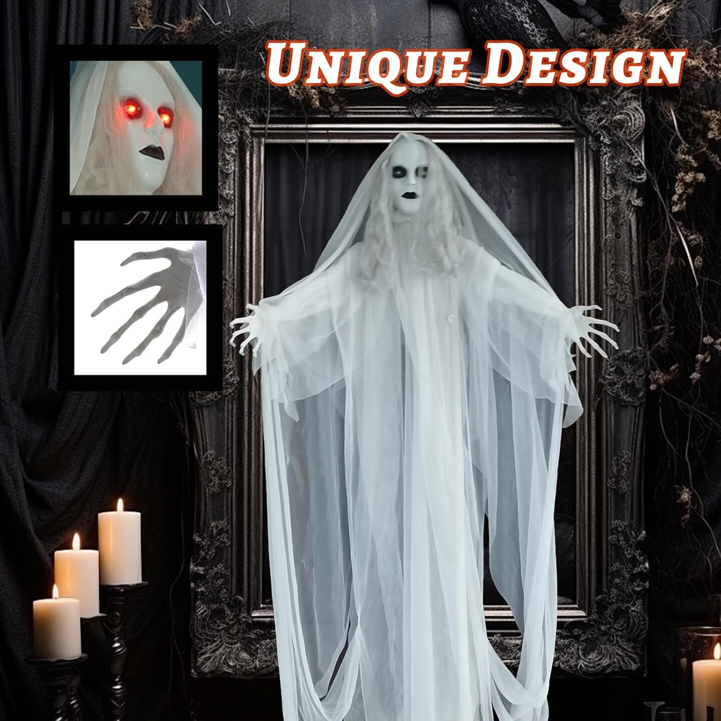Halloween Hanging Ghosts 6FT White Ghost Ghost for Halloween Outdoor Decorations Front Yard Porch Patio Lawn Garden Trees Party D&#xE9;cor and Holiday&#xFF08;Without Battery&#xFF09;