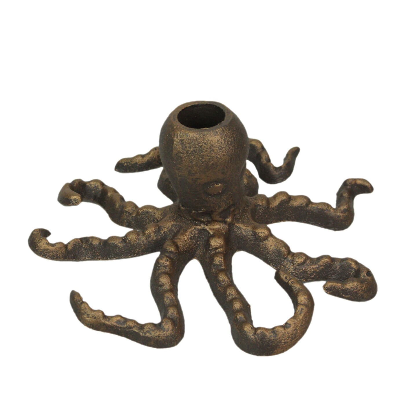 Octopus Taper Candle Holder – Cast Iron w/ Antique Gold Finish – 6" Dia, 3" High