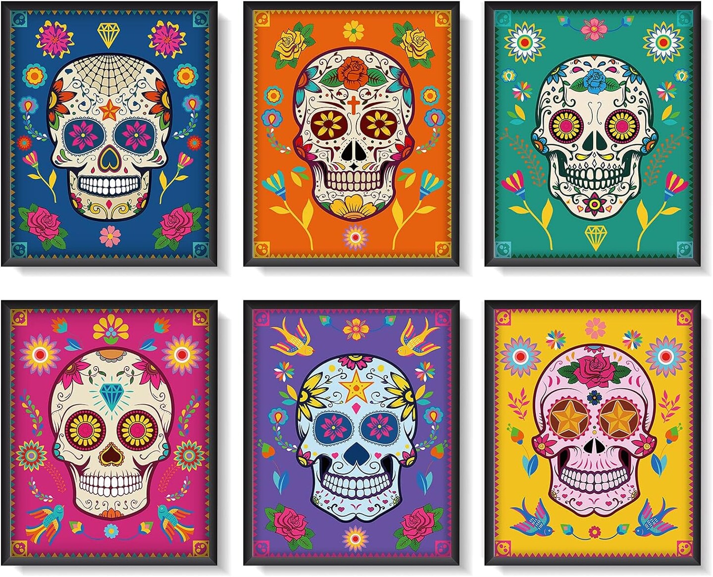 6 Pieces Sugar Skull Wall Art Decorations