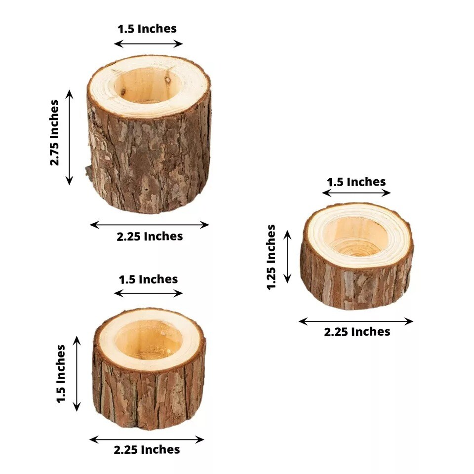 3 Round Assorted Wood Slice Tea Light Candle Holders Party Events Decorations
