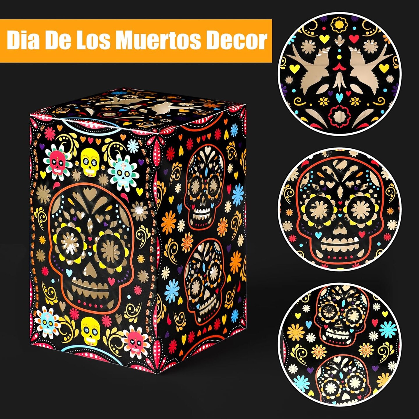 Day of The Dead Decorations 24pcs Sugar Skull Paper Candles Holders Boxes with 24 Flameless LED Tea Lights Candles Dia De Muertos Decorations Supplies