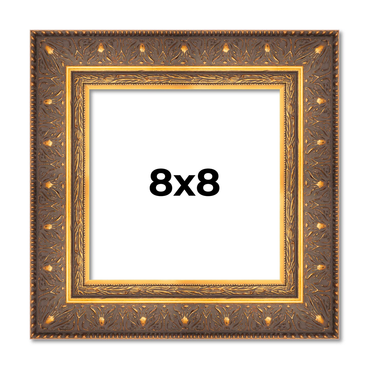 Square Museum Gold Picture Frame - UV Acrylic, Foam Board Backing, Hanging Hardware