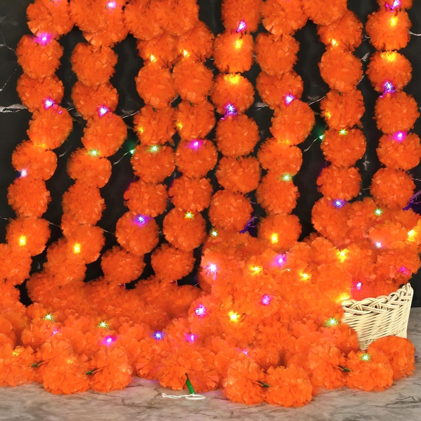 5 Pcs Marigold Flower Garland with Light for Indian Decor
