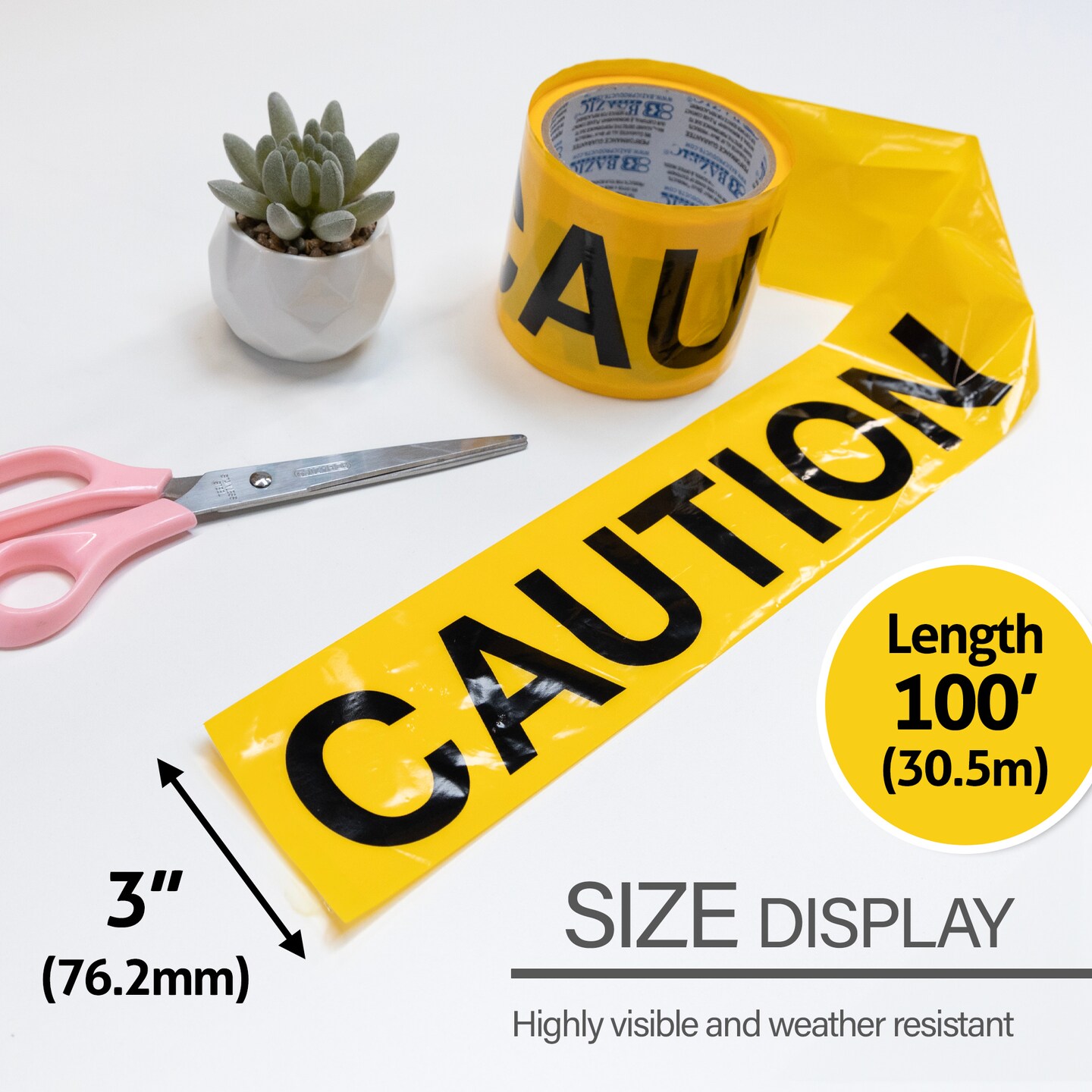 BAZIC 3&#x22; X 100 Feet Yellow &#x22;Caution&#x22; Barricade Tape