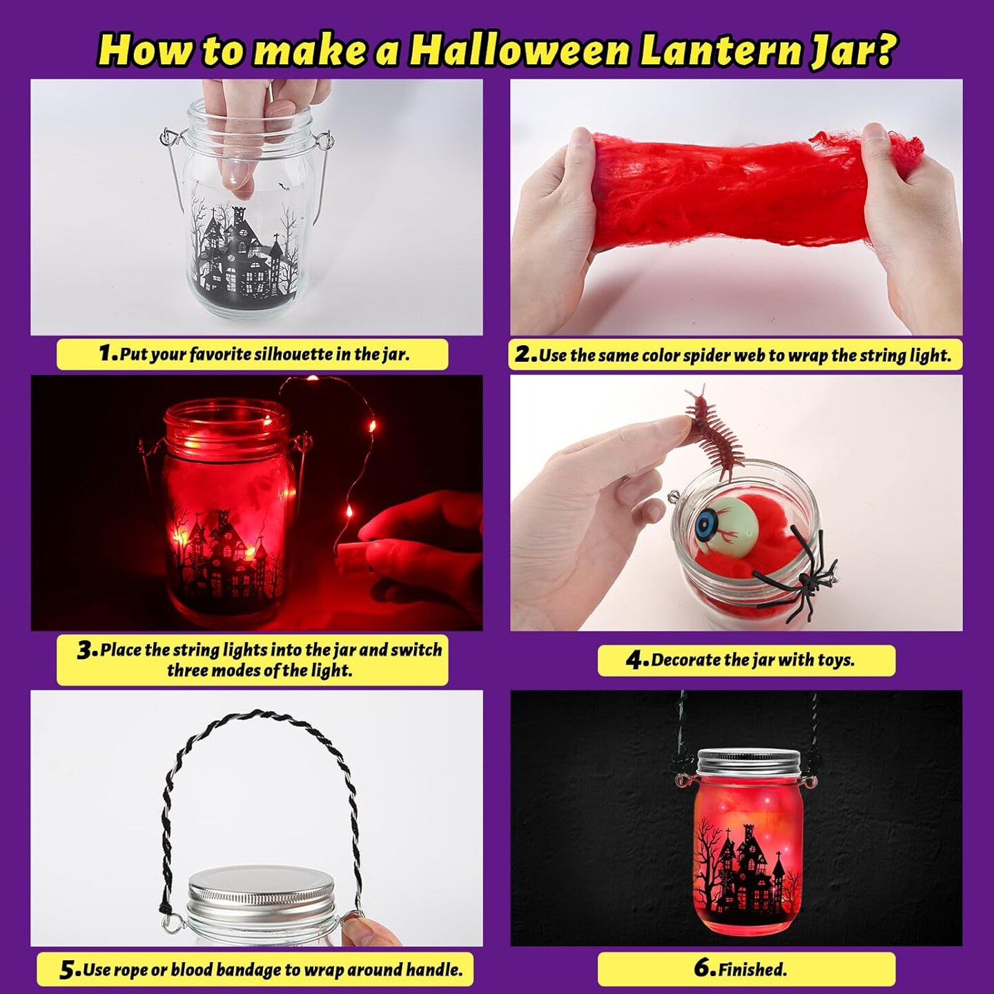 8 PCS Halloween Mason Jar with Accessories for DIY Craft