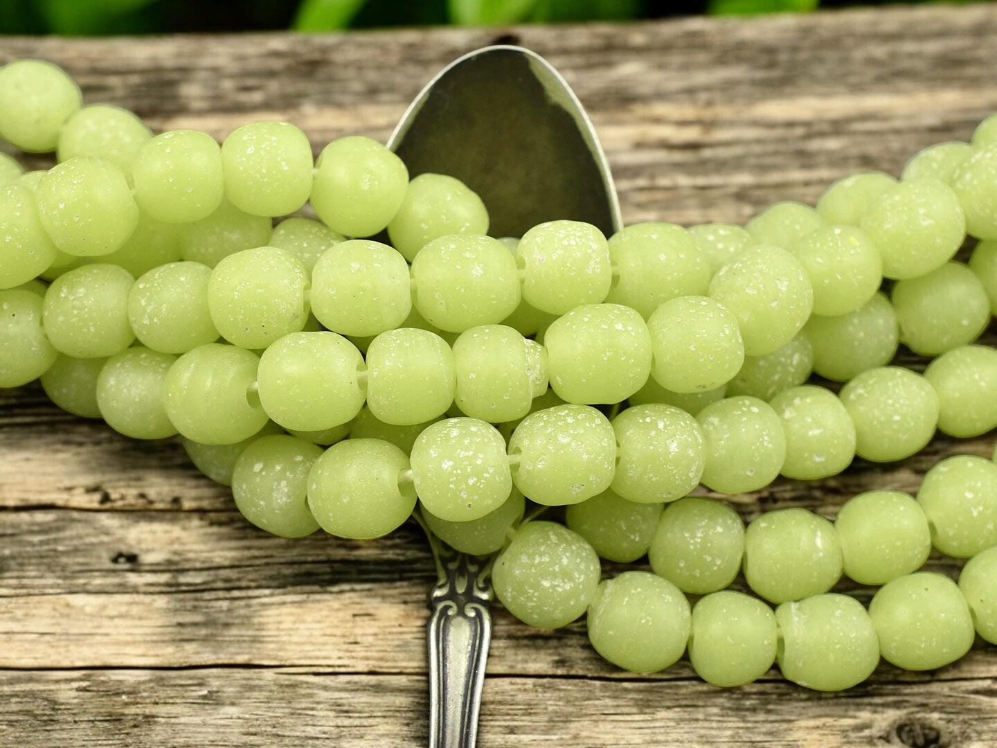 Citrus Green Pompeii Round Beads (24" Strand) Indonesian Glass Beads