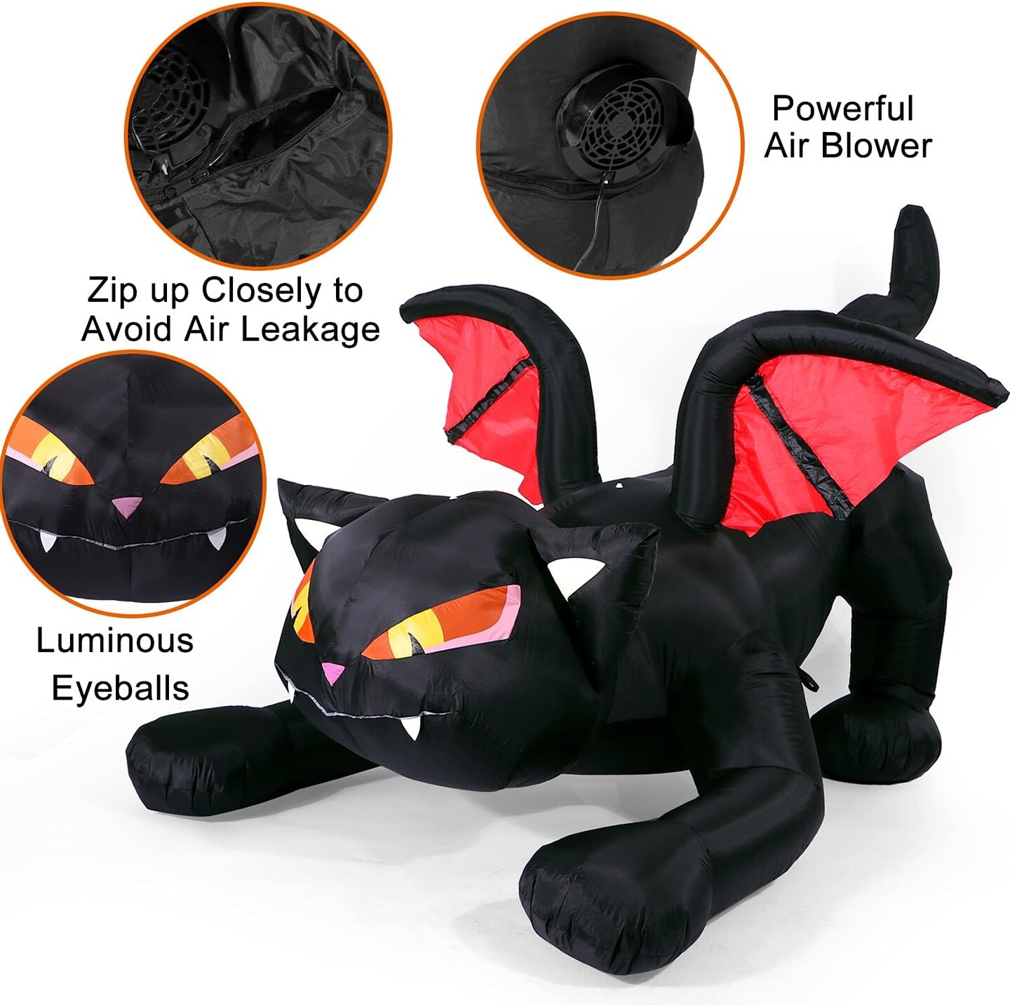 Halloween Decorations Inflatable Outdoor Lighted Black Cat with Wings