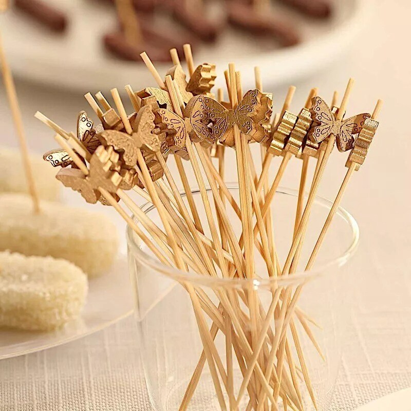 100 Natural Biodegradable Butterfly Cocktail Sticks Party Events Decorations