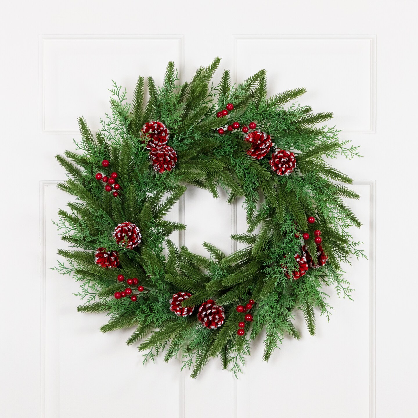 Northlight Real Touch&#x2122;&#xFE0F; Wind River Fir with Glittered Pinecones Artificial Christmas Wreath - 24&#x22; - Unlit