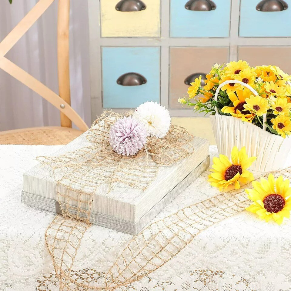 2.5" Jute Mesh Burlap Wired Ribbon Open Weave Burlap Net Ribbon Fabric Ribbon