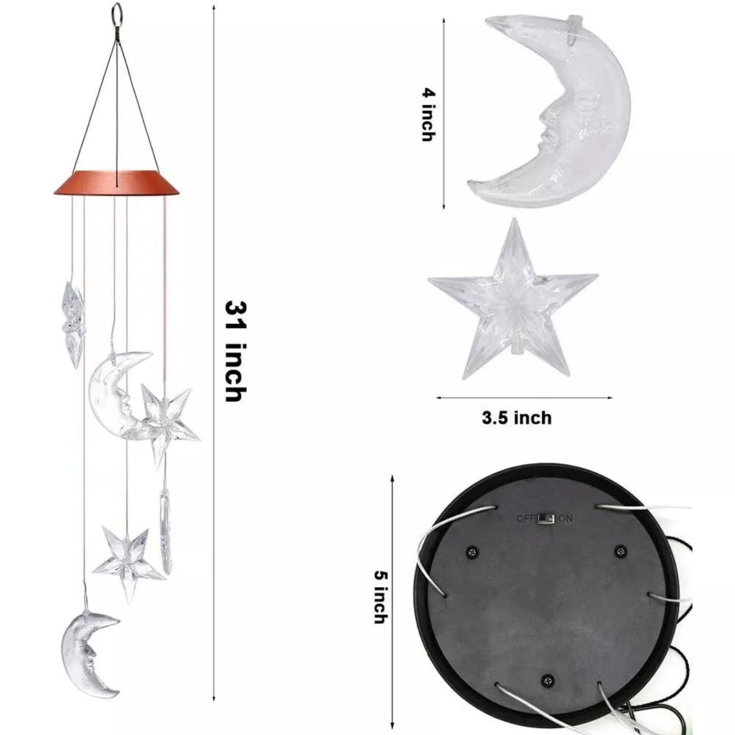 Kitcheniva Solar Powered LED Moon &#x26; Star Wind Chime