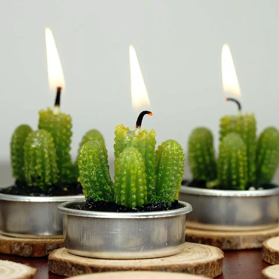 12 pcs 1.5&#x22; tall Green Tealight Mini Cactus Candles Wedding Party Centerpieces