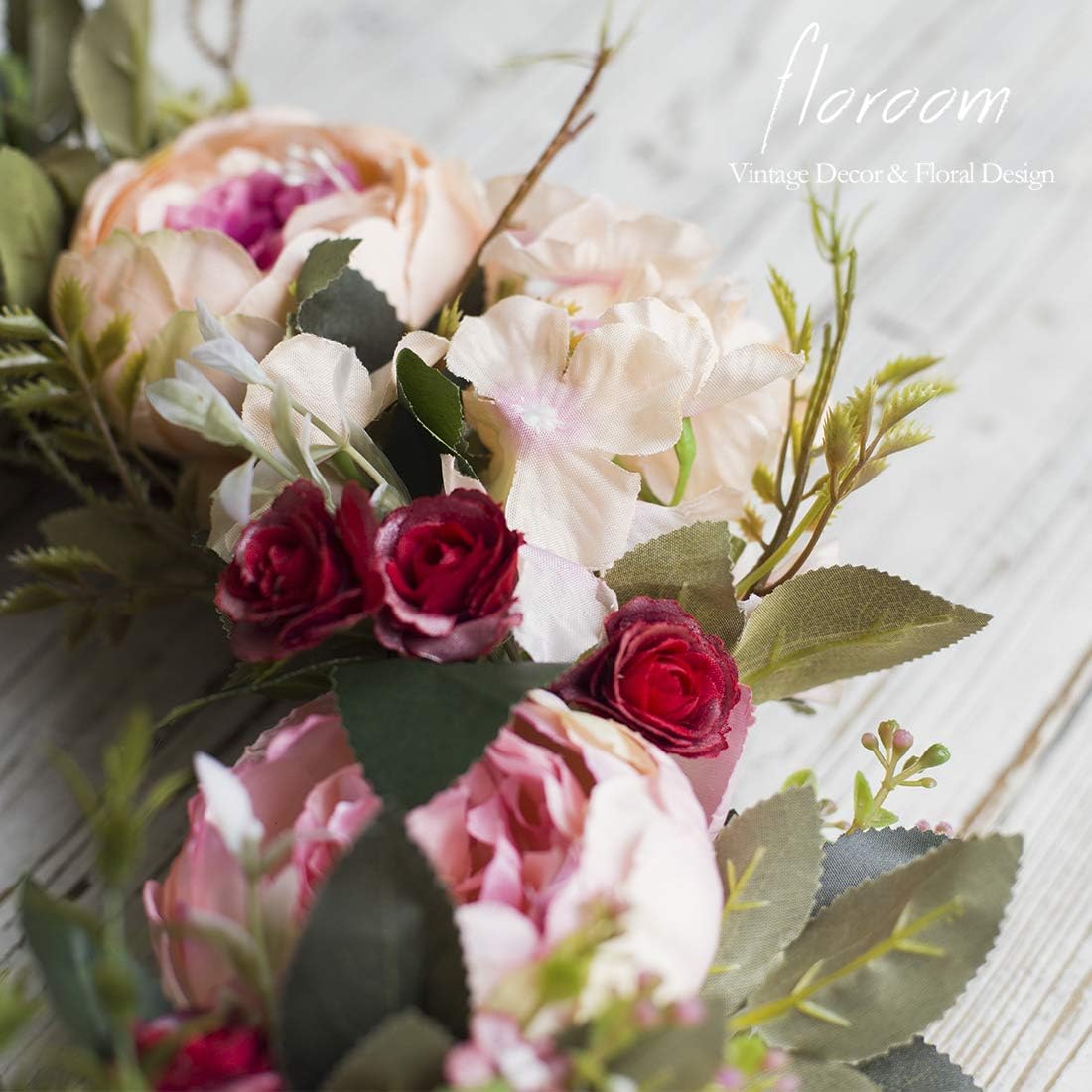 Floral Wreath, Artificial Peony Wreath, 15''-16'' Front Door Decorations Wall Decor