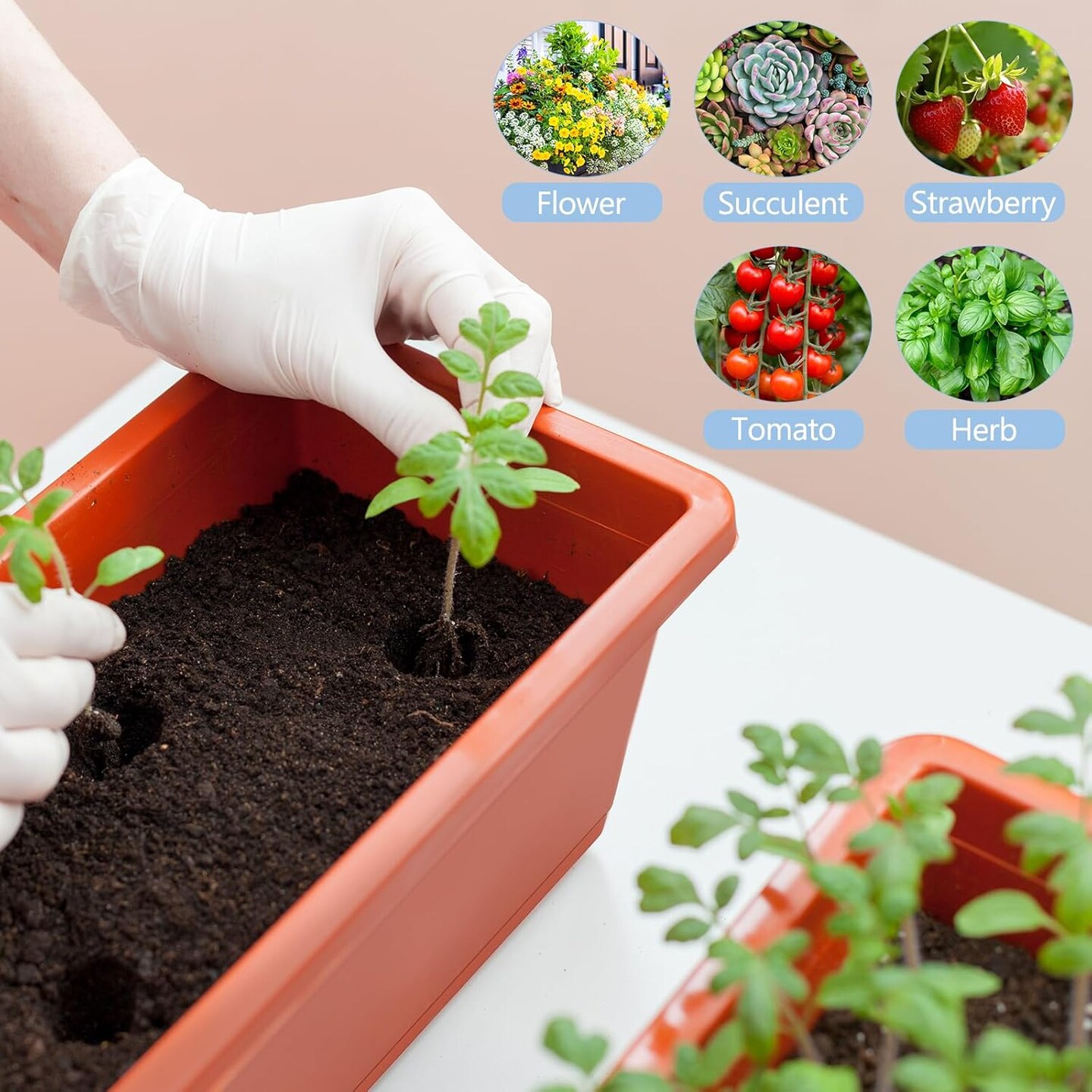 Window Boxes Planters 17’’ Railing Planter Box with Adjustable Brackets, 4 Pack Hanging Deck Railing Planters Rectangular Flower Pots for Outdoor Patio Balcony Fence