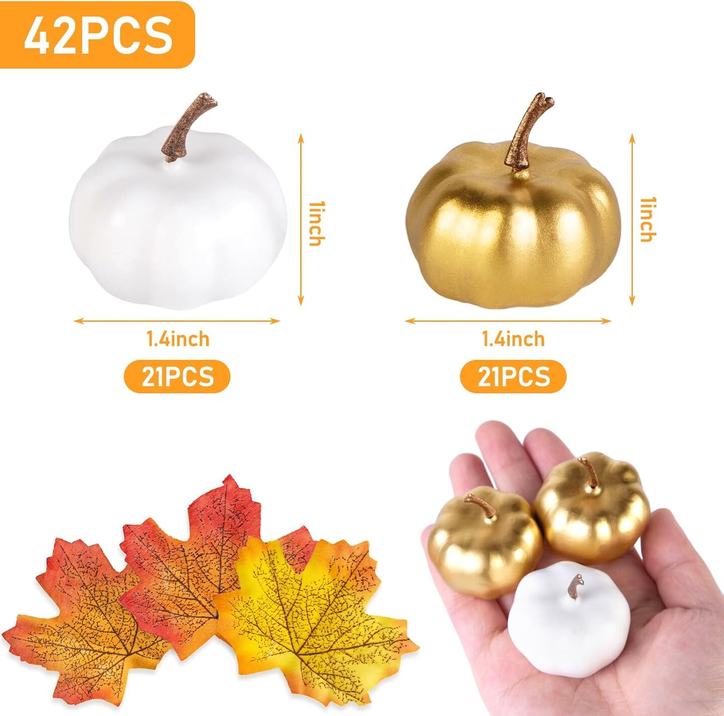 Artificial Pumpkins Bulk Gold and White Mini Foam Pumpkins for Fall Thanksgiving Table Decor