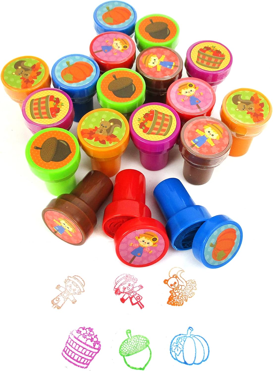 Tiny Mills 24 Pcs Fall Stampers for Kids Assorted Stamps for Kids Self Ink Stamps (12 Different Designs) Fall Party, Thanksgiving Halloween Party Favors, Goody Bag Filler Treats, Classroom Rewards