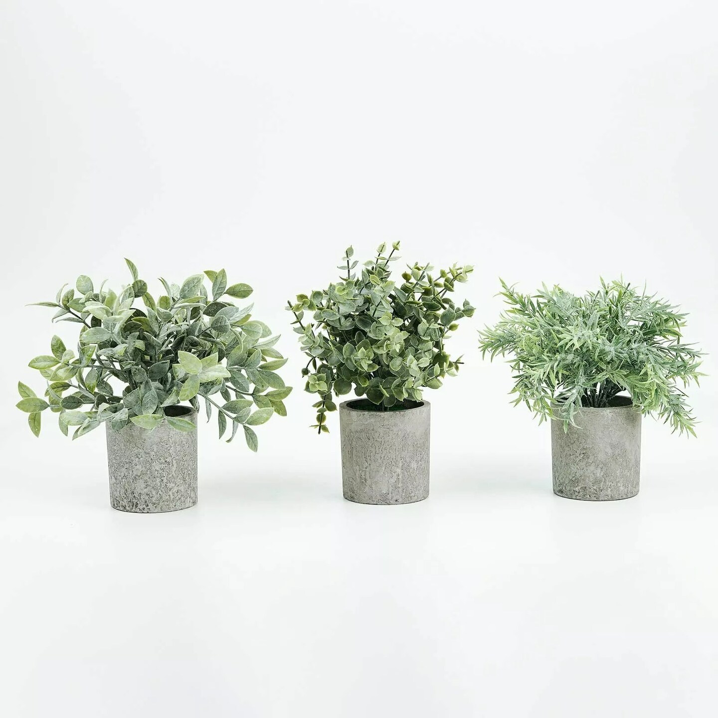 3 Frosted Green Gray 9&#x22; Assorted Mini Potted Artificial Plants Party Decorations