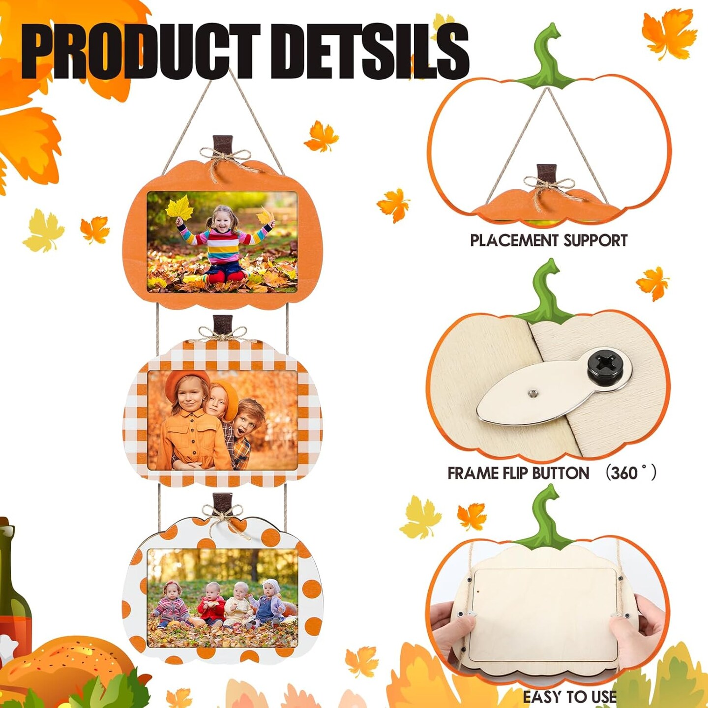 Fall Pumpkin Picture Frame Hanging 4 x 6 Inch Thanksgiving