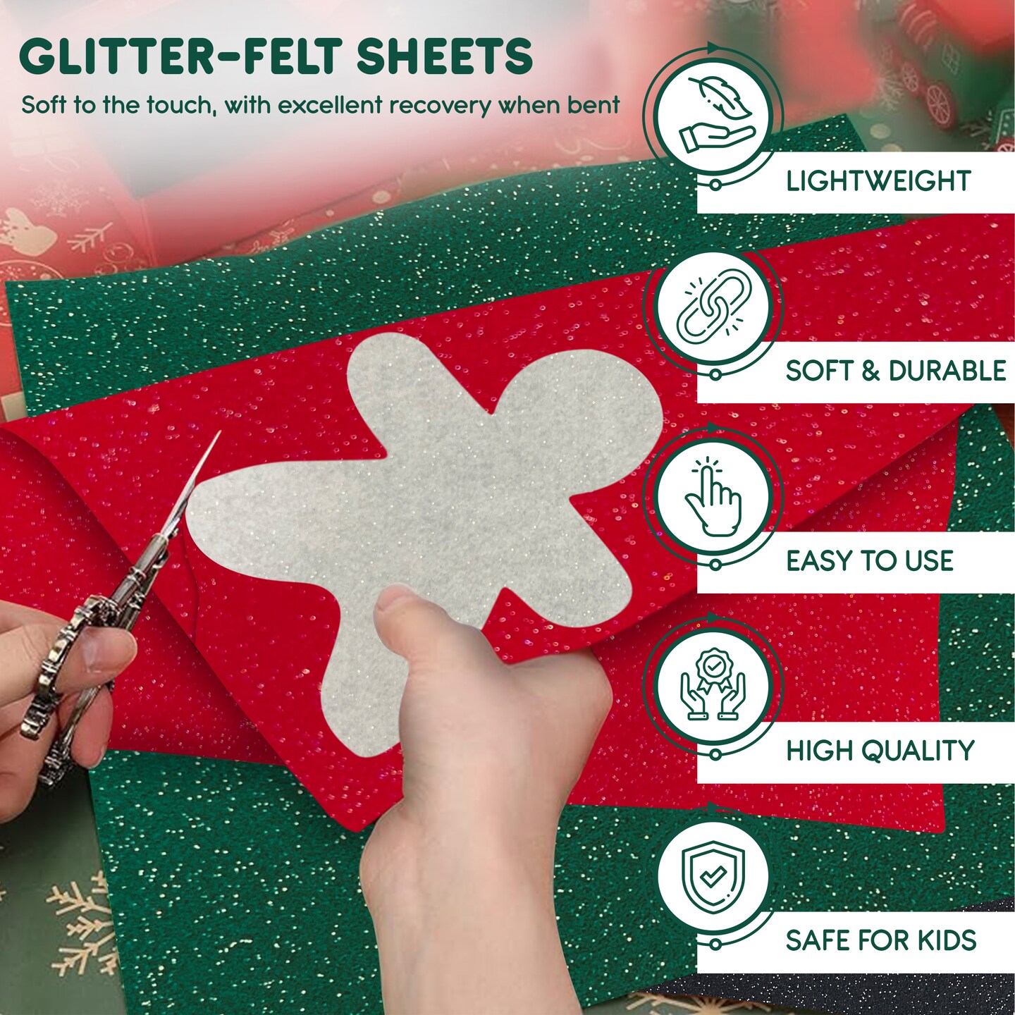 FabricLA Glitter Craft Felt | Acrylic Felt Sparkling Colors |DIY Projects &#x26; Creative Crafts | Available in Black, Red, Green, &#x26; White