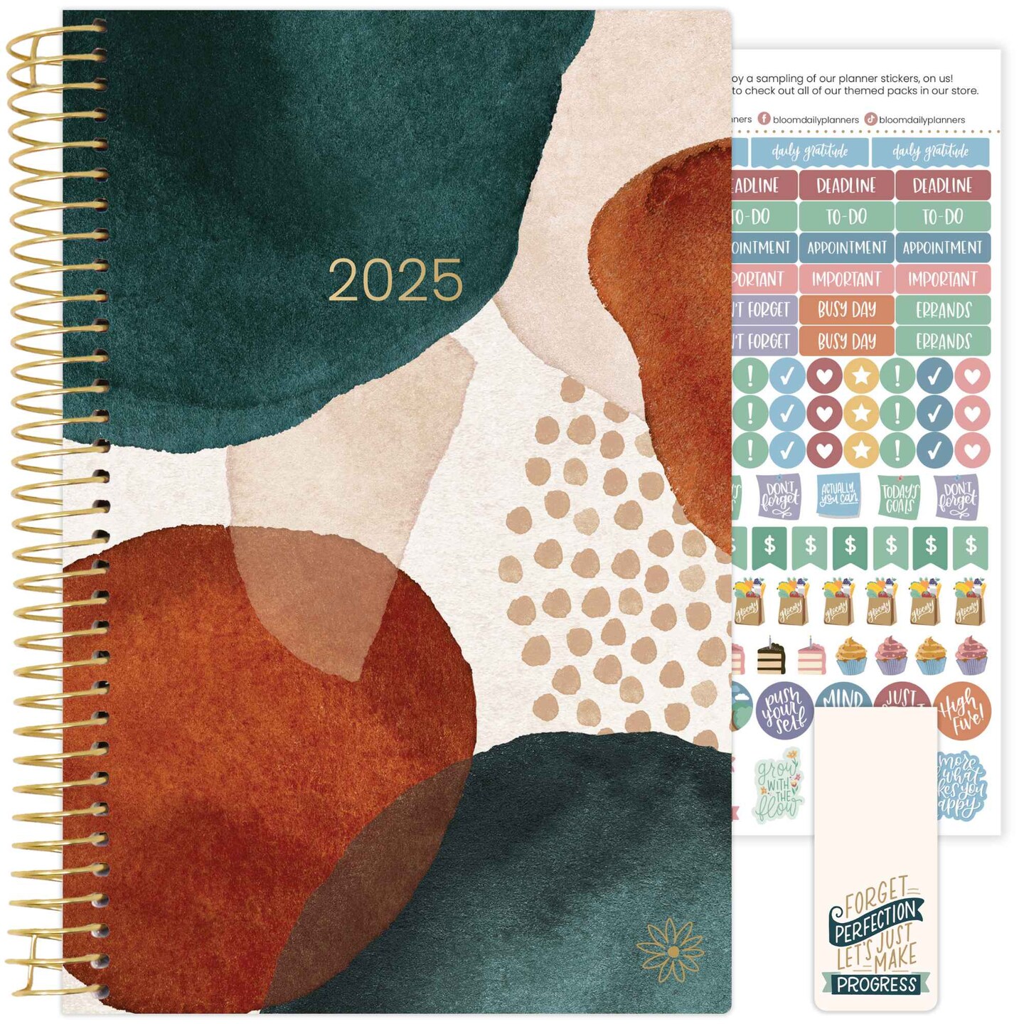 bloom daily planners 2025 Soft Cover Planner, 5.5&#x22; x 8.25&#x22;, Earthy Abstract, Green