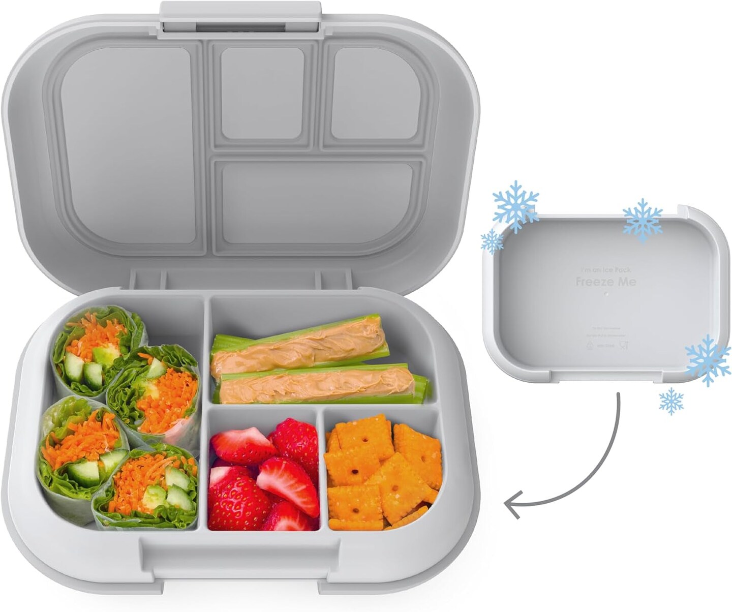 Kids Chill Leak Proof Lunch Box Included Reusable Ice Pack Keeps Food Cold 4 Compartment Bento Lunch Container Microwave Dishwasher Safe 2 Year Manufacturer Warranty Gray Michaels