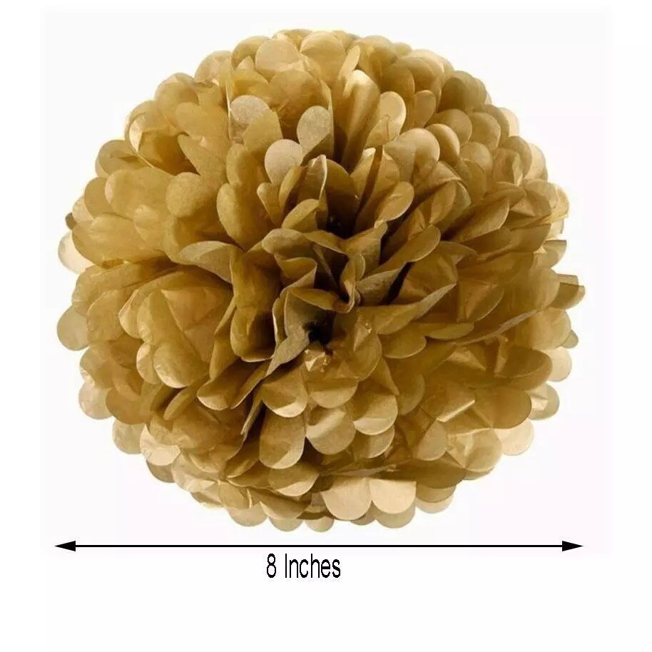 6 Gold 8" Paper POM POMS Reception Birthday Party Wedding Crafts Decorations