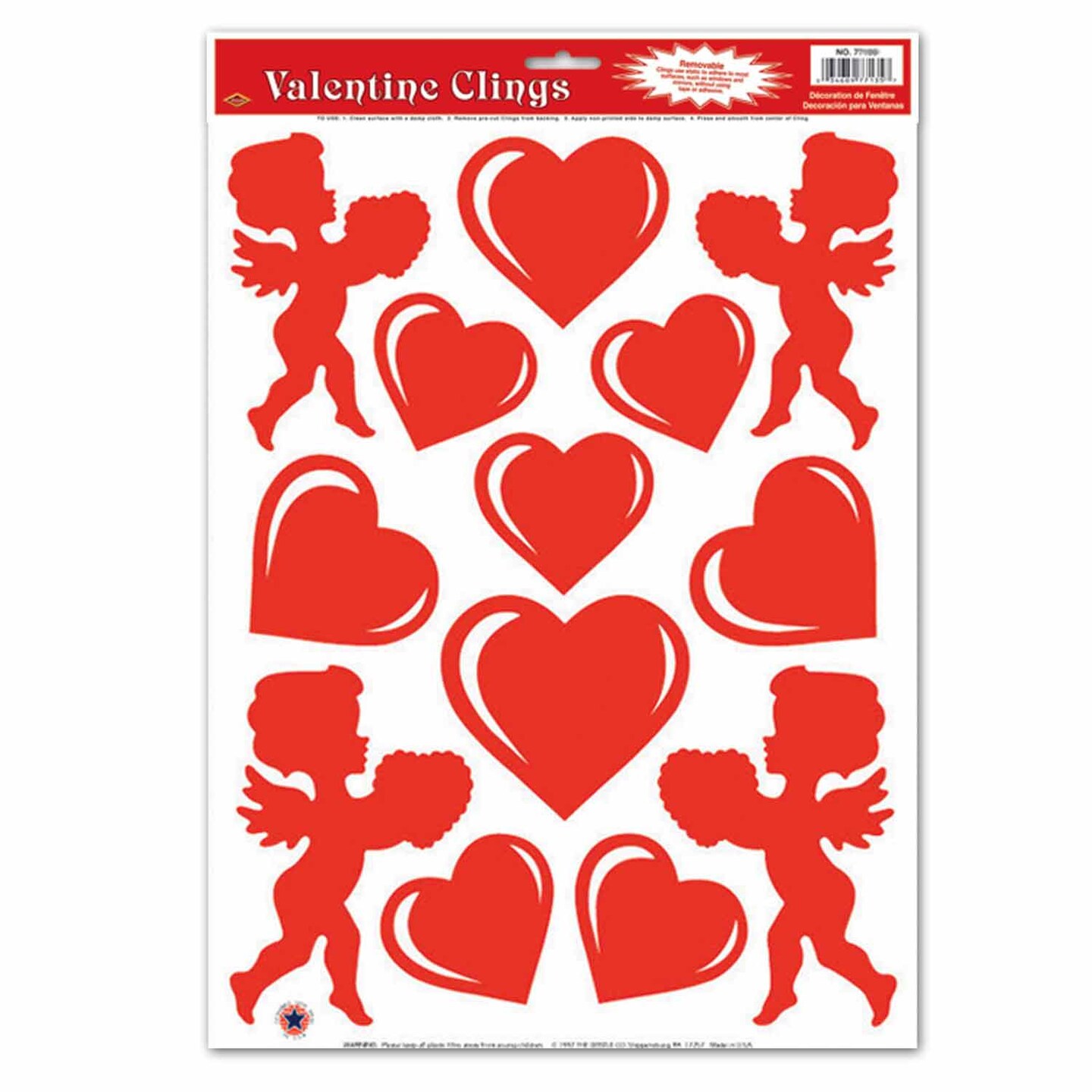 Beistle 12in. x 17in. Sh Heart and Cupid Clings - 12 Pack