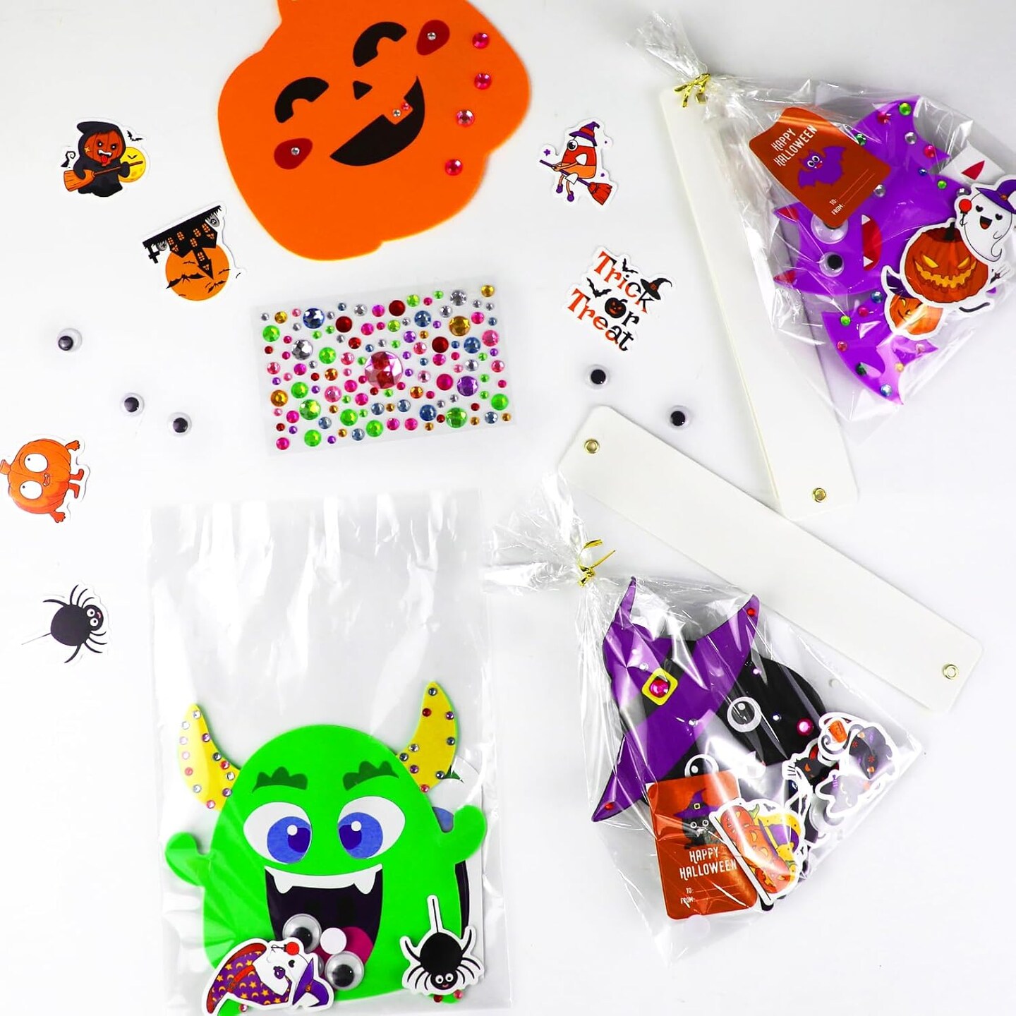 Crown Halloween Headbands Craft Kits Art Set, Pumpkins Ghost Monster Bat Spider Paper Hat with Halloween Foam Stickers for Classroom Activities Party Favors