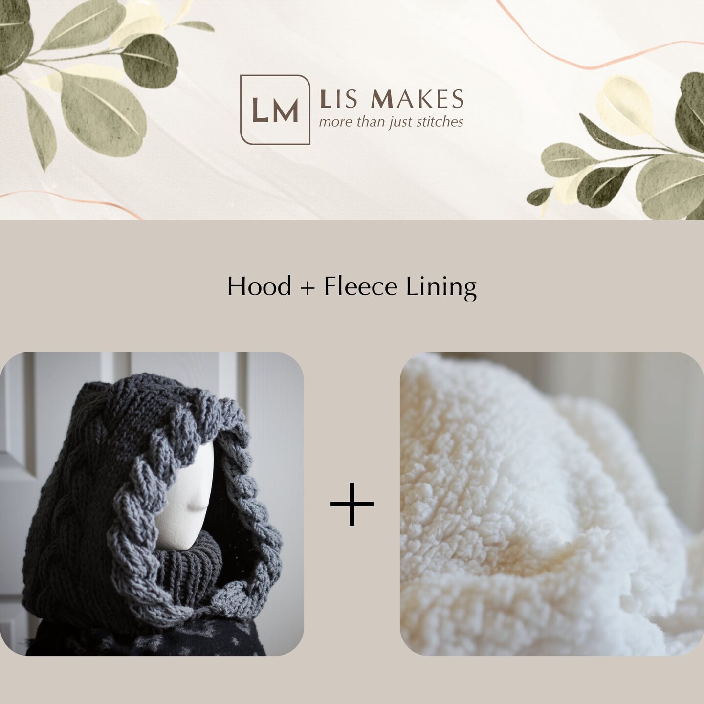 Dual Gray Winter Hood with Multi-Way Neck Warmer - Double Cable Knit Balaclava Hooded Cowl - image10