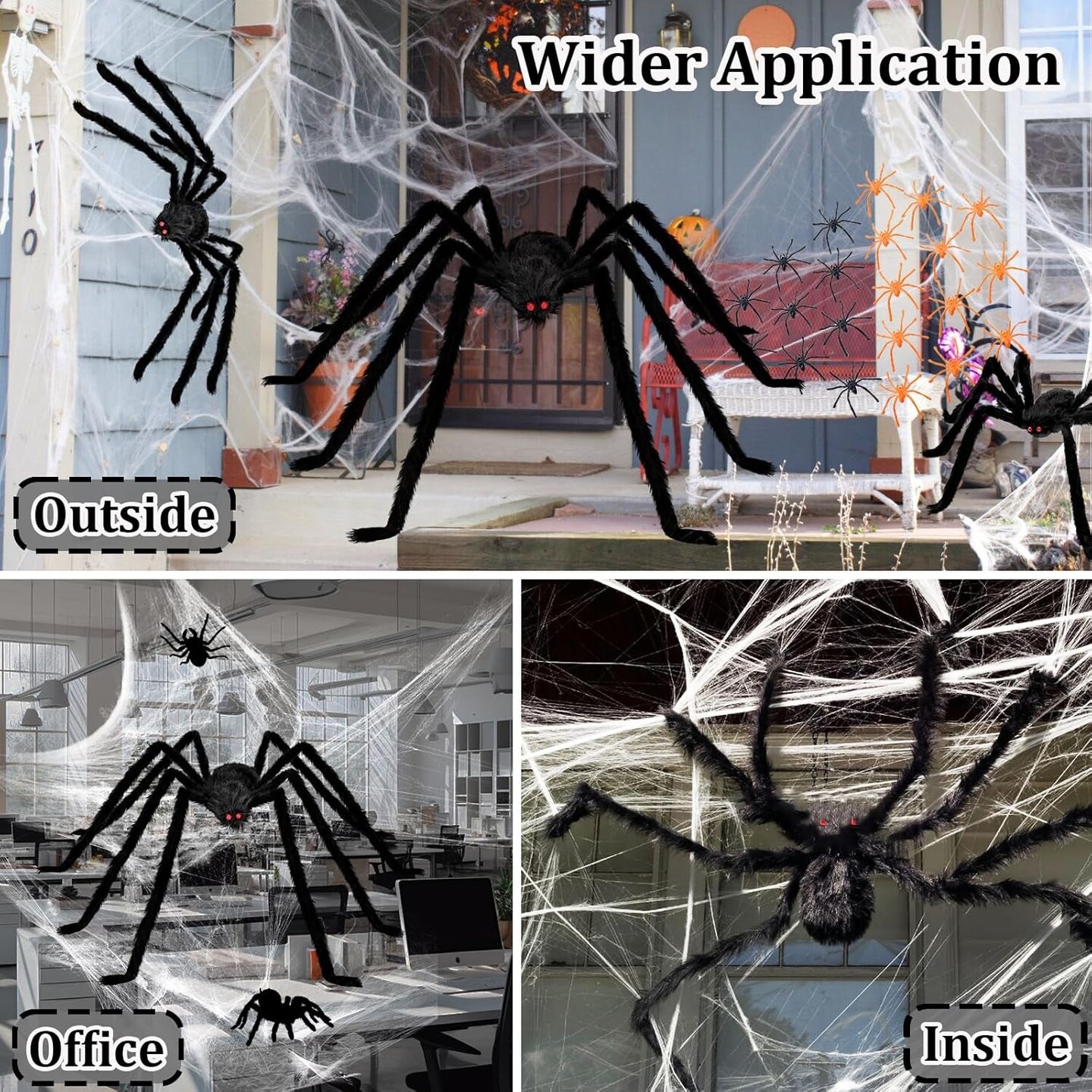 Halloween Giant Spider Decorations Indoor Outdoor Realistic Halloween Spider 3 Pack Sets with 250Sqft Spider Webs and 20 Fake Mini Spiders, Scary Hairy Spiders Props Yard Creepy D&#xE9;cor